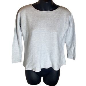 Eileen fisher 100% virgin wool soft blue/white 3/4 sleeve short sweater boxy